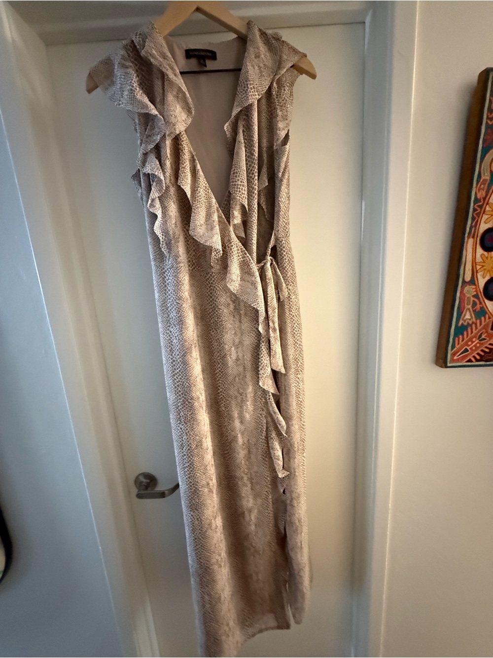 Banana Republic Taupe Ruffle Wrap Maxi Dress